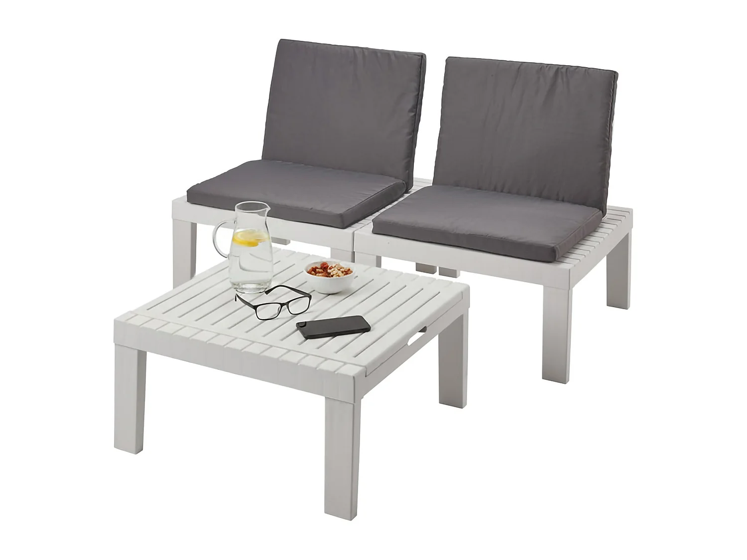 Dmora set Salotto da Esterno Cervia Bianco 2 Posti Impermeabile, Idrorepellente, Lavabile, Salottino Outdoor un Tavolino Made in Italy