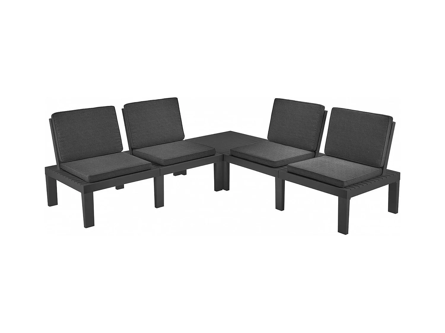 Ensemble de salon d'extérieur Dmur, Composition de jardin avec 4 sièges avec dossier et 1 module multifonction, Lounge avec coussins, 100% Made in Italy, Anthracite