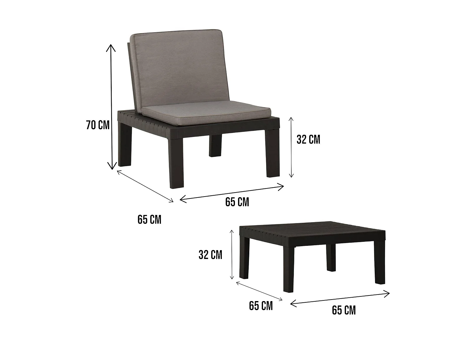 Ensemble de salon d'extérieur Dmur, Composition de jardin avec 4 sièges avec dossier et 1 module multifonction, Lounge avec coussins, 100% Made in Italy, Anthracite