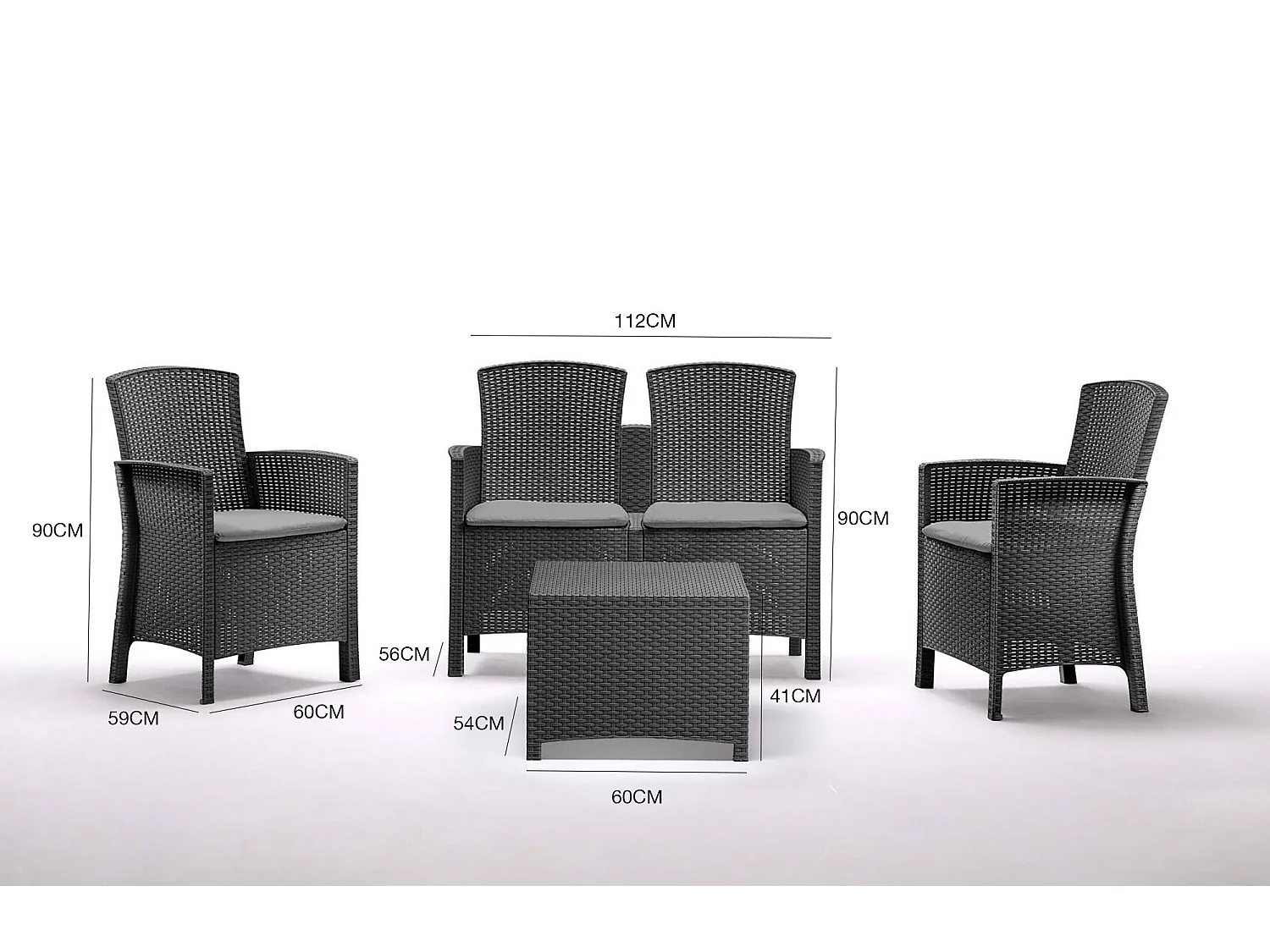 Lounge-Set für den AuÃŸenbereich Urano, Gartenmöbel-Set mit Kissen, Lounge-Set für den Innenbereich in Rattan-Optik, 100 % Made in Italy, Anthrazit