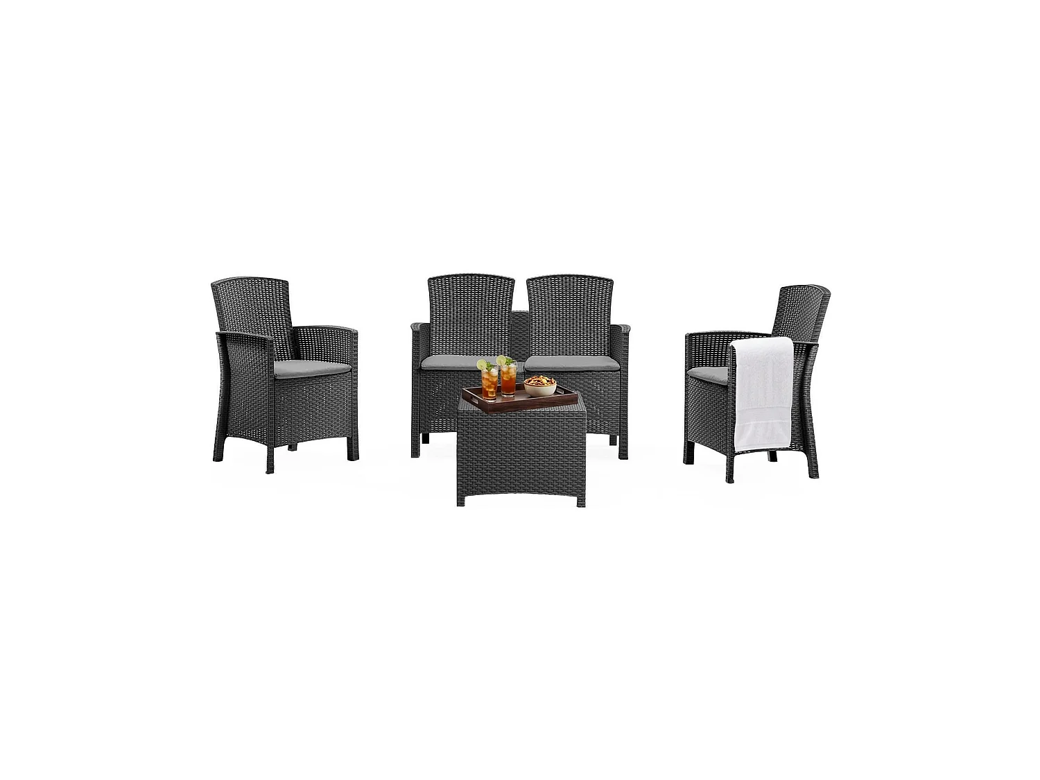 Dmora set Salotto da Esterno Urano Nero Antracite 4 Posti Waterproof, Lavabile, Salottino Outdoor un Tavolino Made in Italy