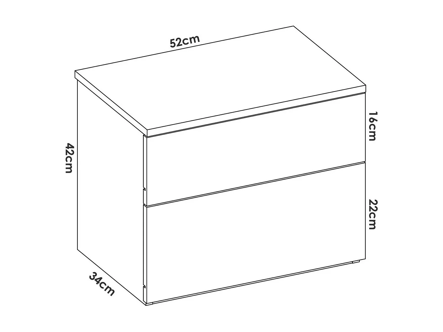 Mesita de noche Ragola, Mesita de noche, Cajonera baja con 2 cajones, 52x34h42 cm, Blanco