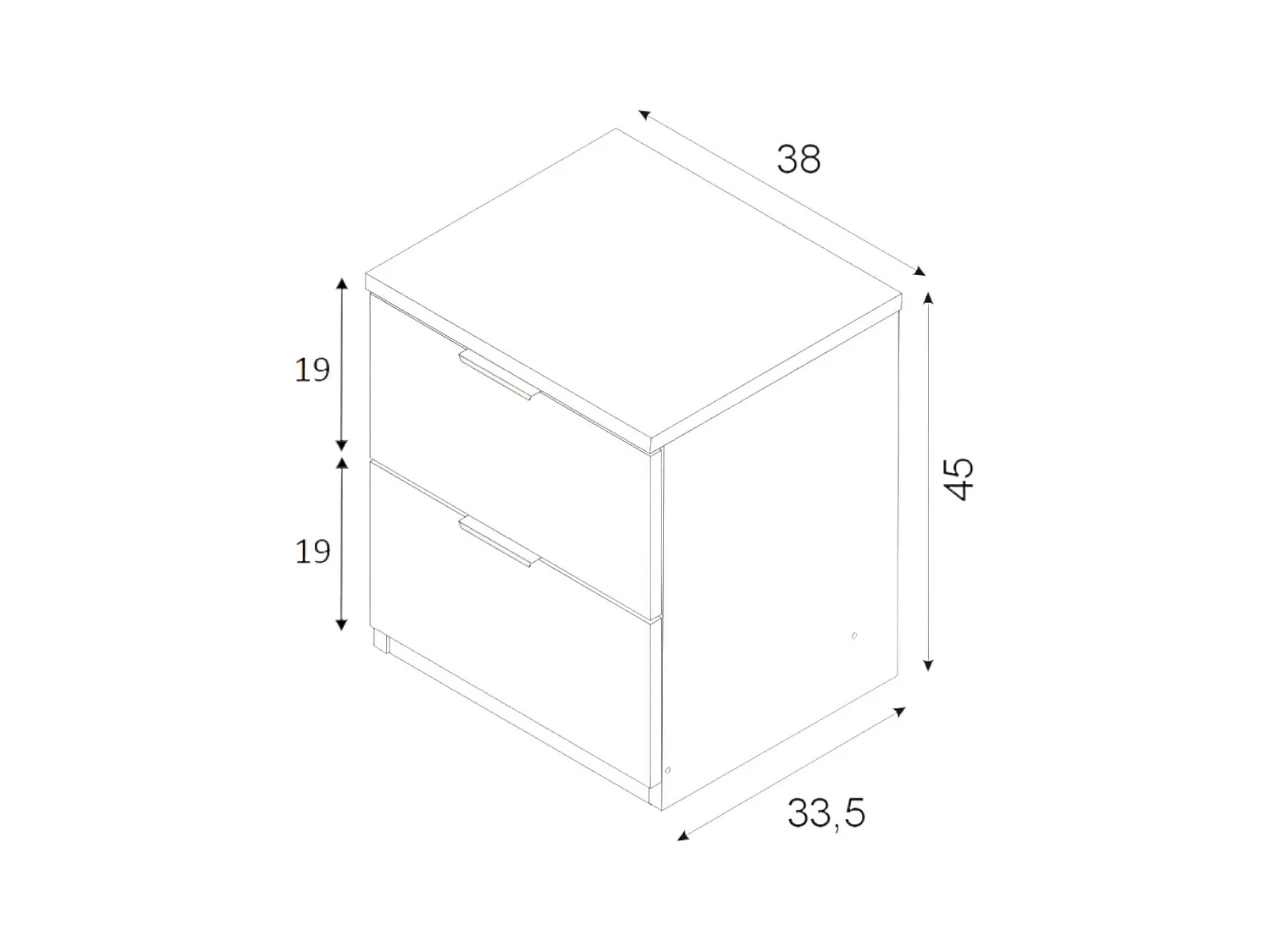 Mesa de cabeceira Dmila, Mesa de cabeceira moderna com 2 gavetas, Mesa de cabeceira, Cômoda baixa para quarto, 38x34h45 cm, Carvalho