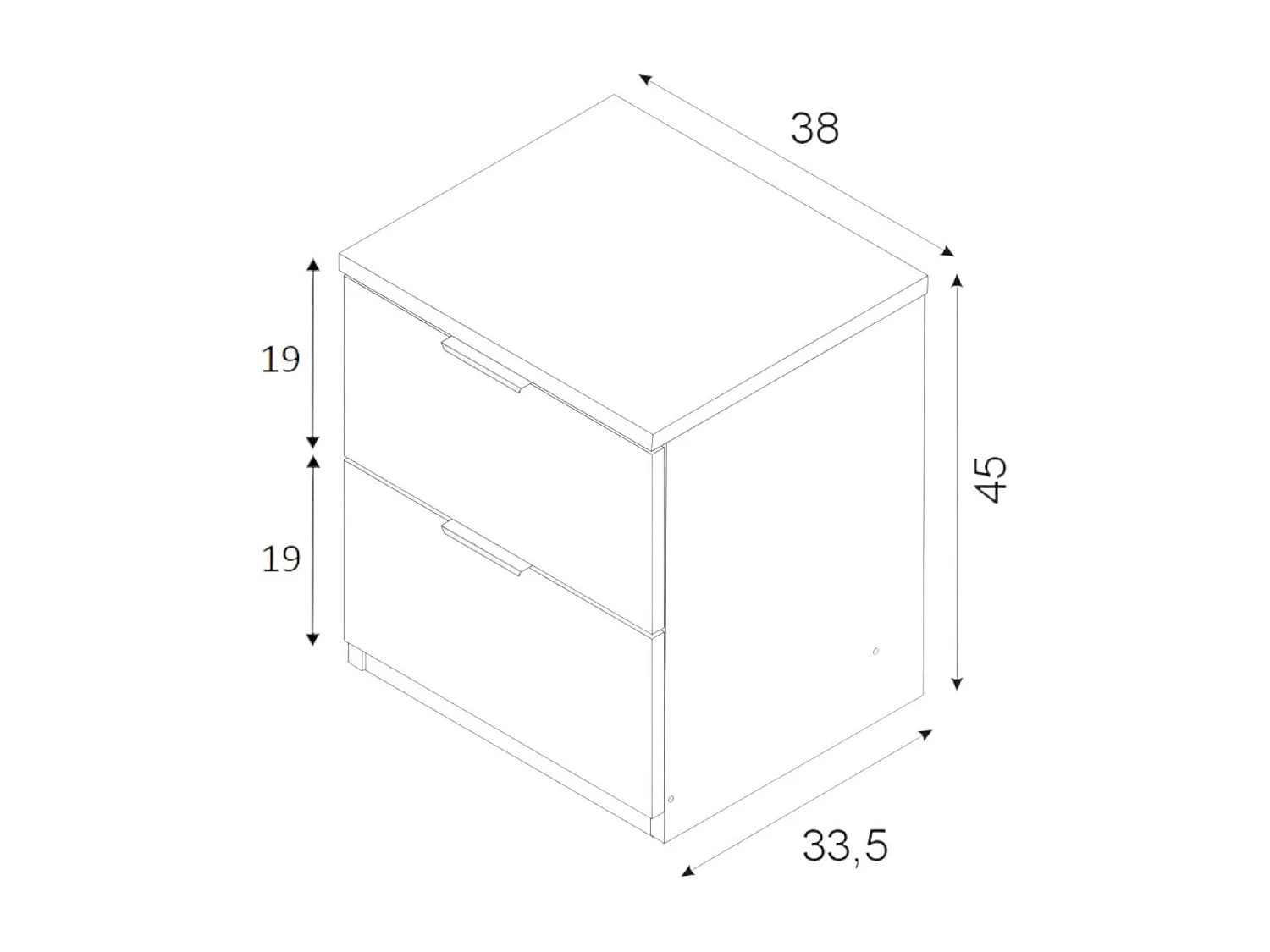 Mesa de cabeceira Dmila, Mesa de cabeceira moderna com 2 gavetas, Mesa de cabeceira, Cômoda baixa para quarto, 38x34h45 cm, Carvalho