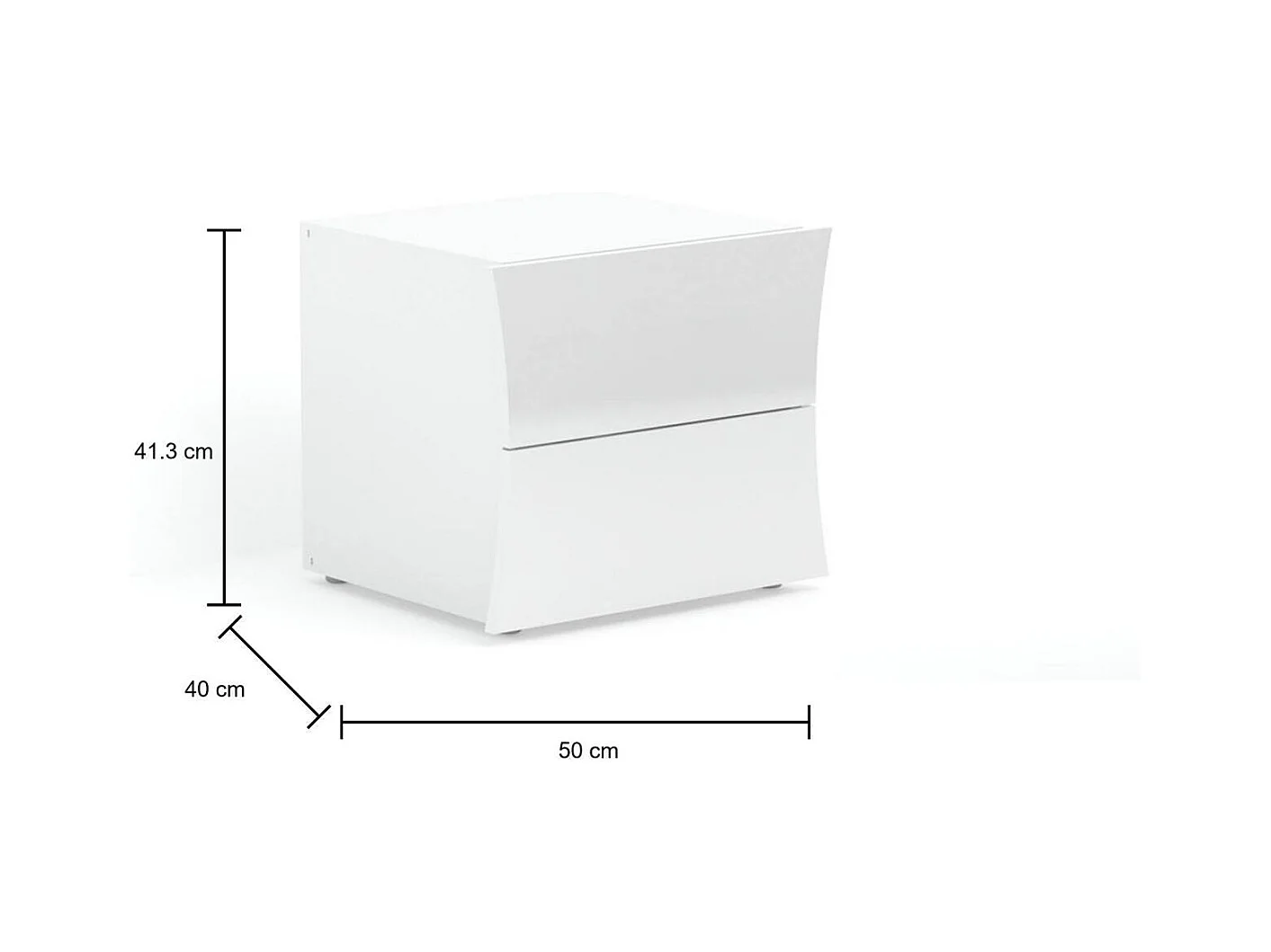 Table de chevet Dluki, Table de nuit avec 2 tiroirs, Armoire de chambre, 100% Made in Italy, 50x40h41 cm, Blanc brillant