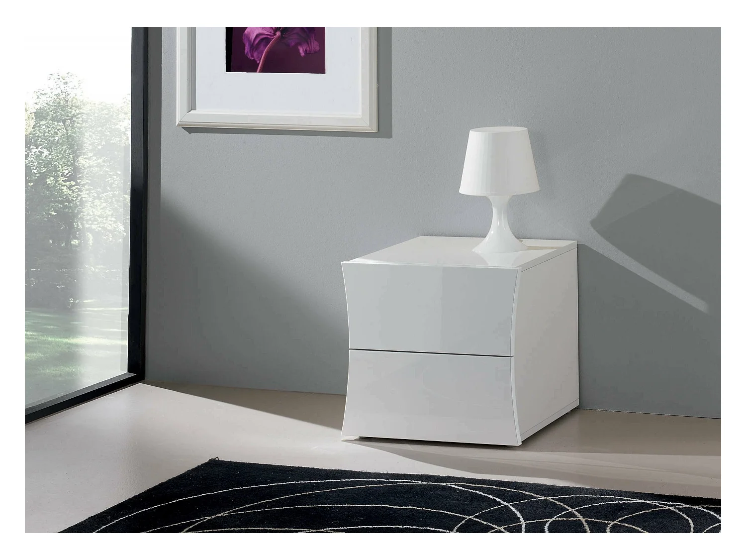 Table de chevet Dluki, Table de nuit avec 2 tiroirs, Armoire de chambre, 100% Made in Italy, 50x40h41 cm, Blanc brillant