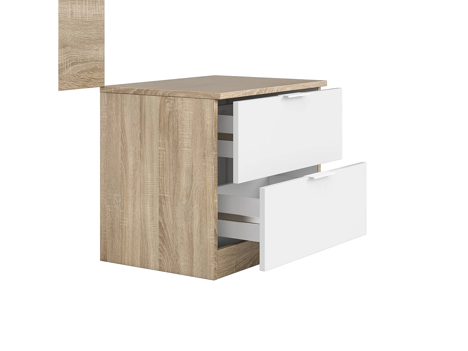 Tête de lit Dfarron, Table de chevet à deux tiroirs avec tête de lit pour lit simple de 90 cm, 100h50 cm, Chêne et Blanc