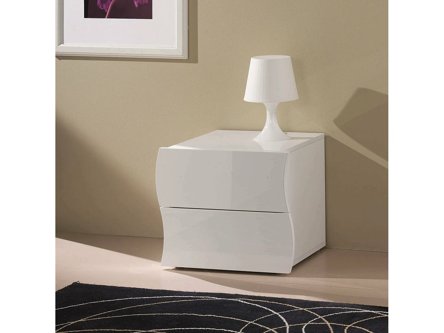 Table de chevet Dchies, Table de nuit avec 2 tiroirs, Armoire de chambre, 100% Made in Italy, 50x40h41 cm, Blanc brillant