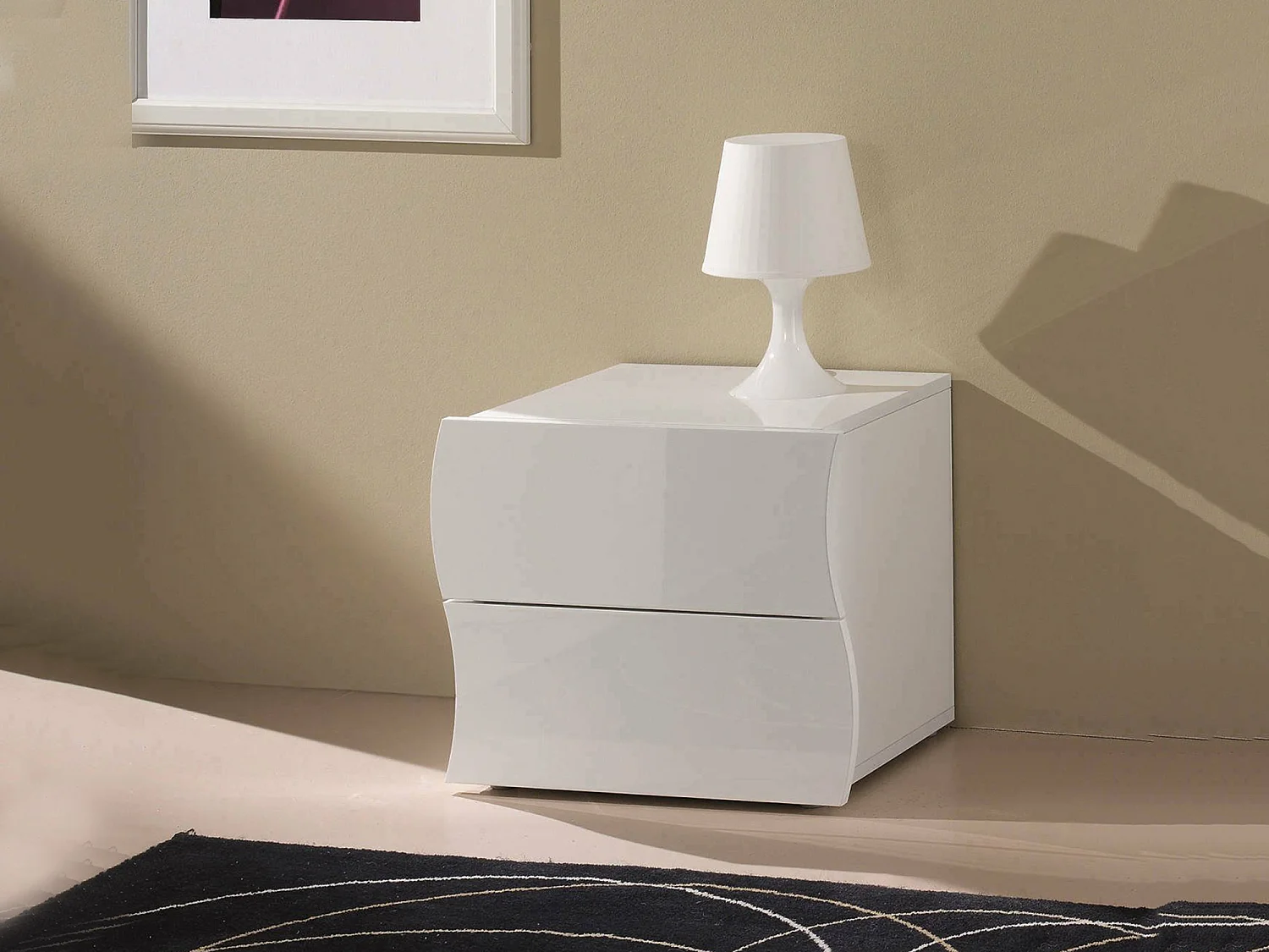Table de chevet Dchies, Table de nuit avec 2 tiroirs, Armoire de chambre, 100% Made in Italy, 50x40h41 cm, Blanc brillant