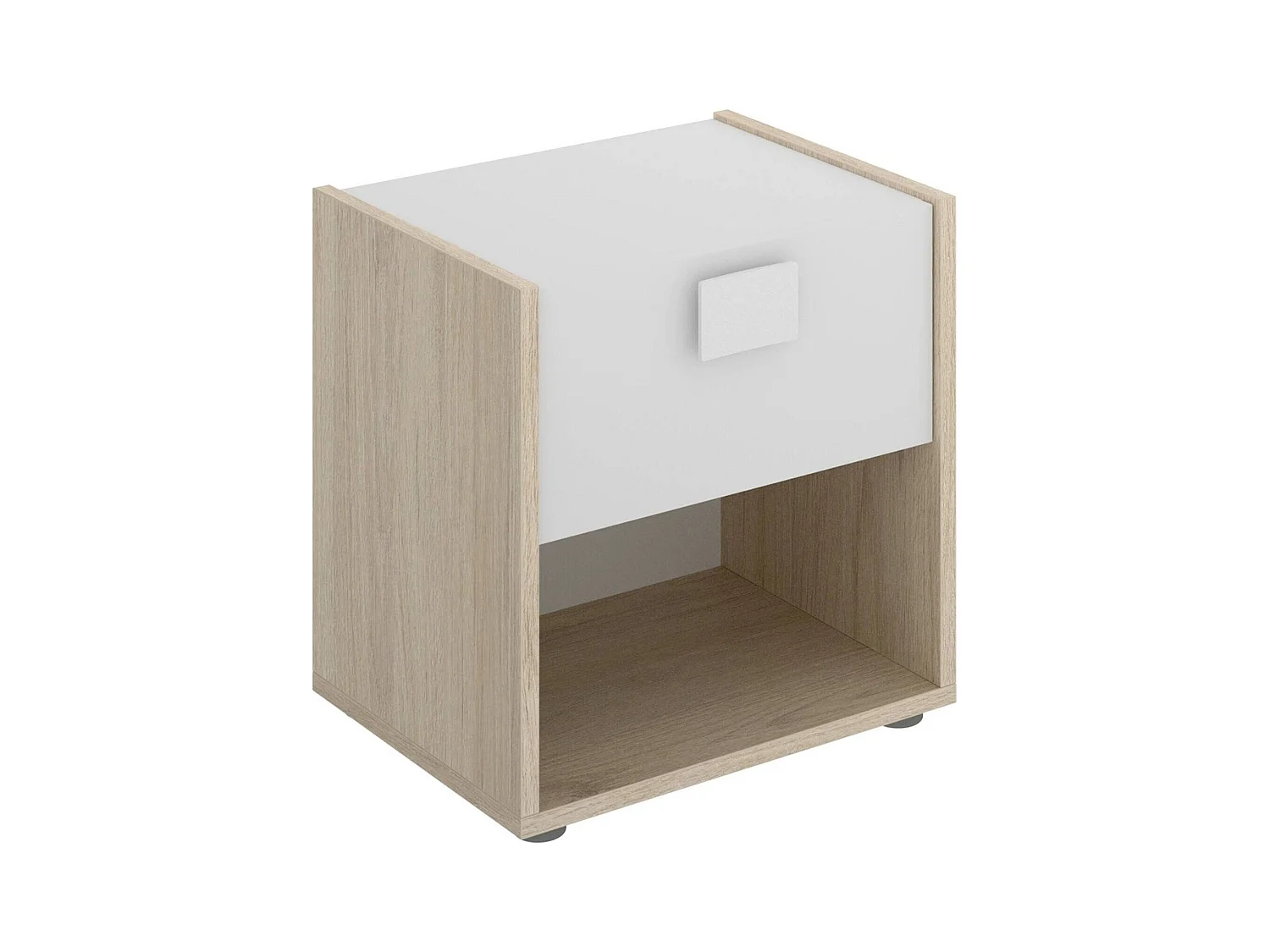 Table de chevet Catinaccio, Table de nuit, Commode basse avec 1 tiroir, 40x33h42 cm, Blanc et Chêne