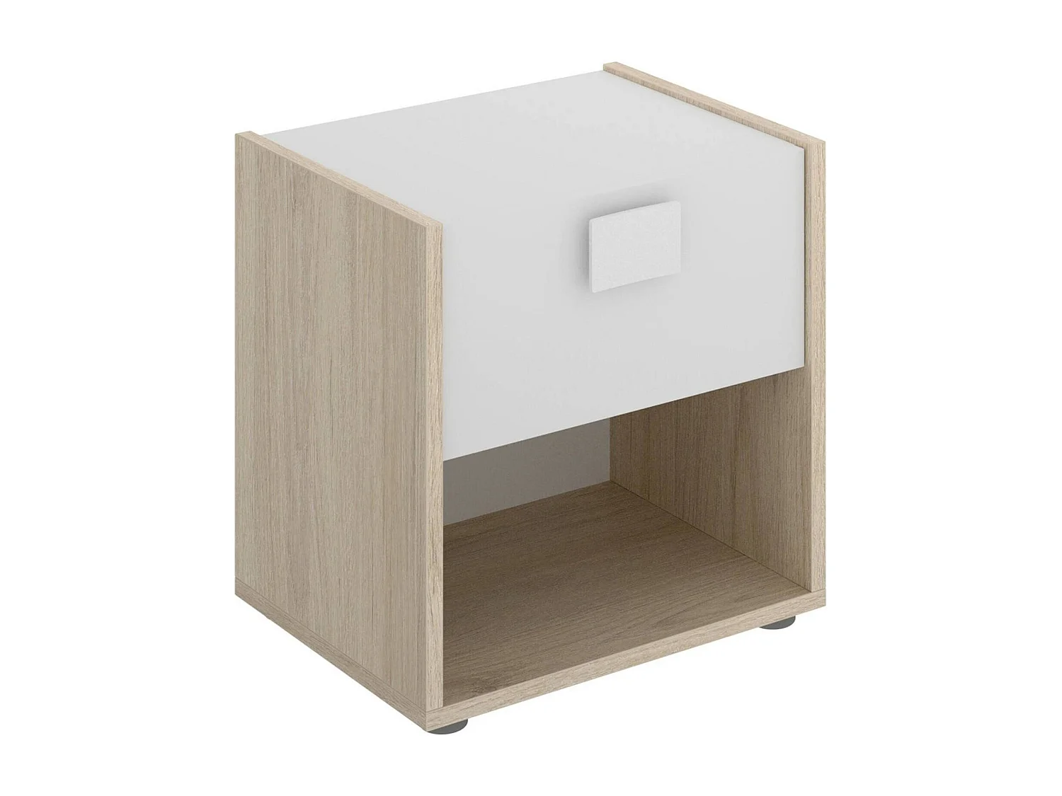 Nachttisch Catinaccio, Nachttisch, niedrige Kommode mit 1 Schublade, 40x33h42 cm, WeiÃŸ und Eiche