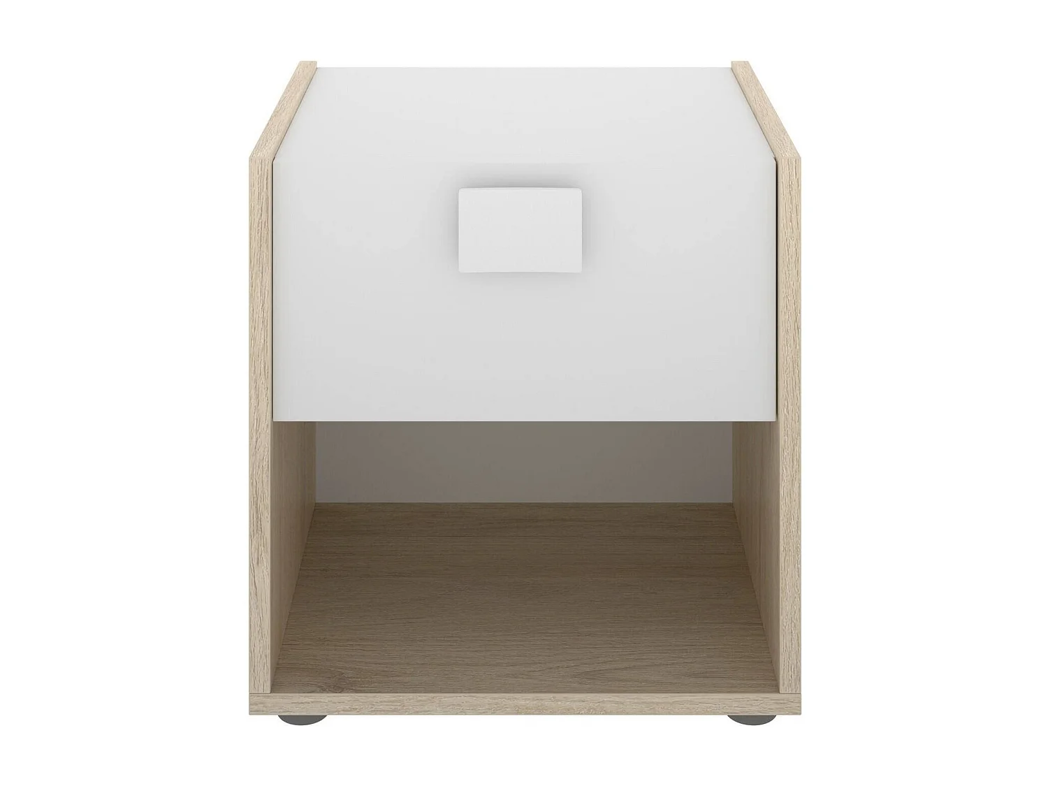 Nachttisch Catinaccio, Nachttisch, niedrige Kommode mit 1 Schublade, 40x33h42 cm, WeiÃŸ und Eiche