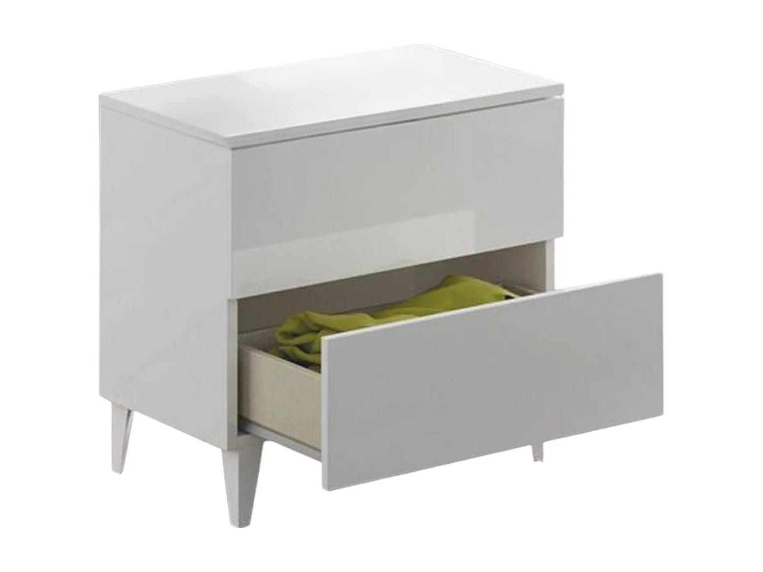 Table de chevet Dkosti, Table de chevet 2 tiroirs, Table de nuit, Commode basse pour chambre, 50x34h49 cm, Blanc brillant