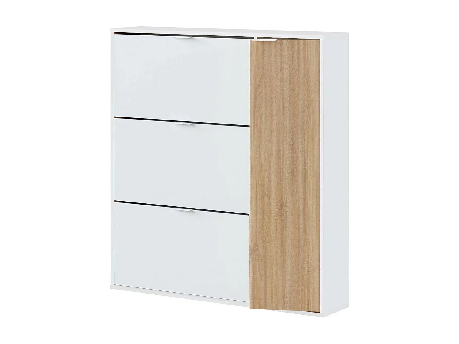 Sapateira Valparaiso, Sapateira economizadora de espaço com 4 portas, Sapateira de entrada, Armário sapateira, 105x24h112 cm, Carvalho e Branco Brilhante