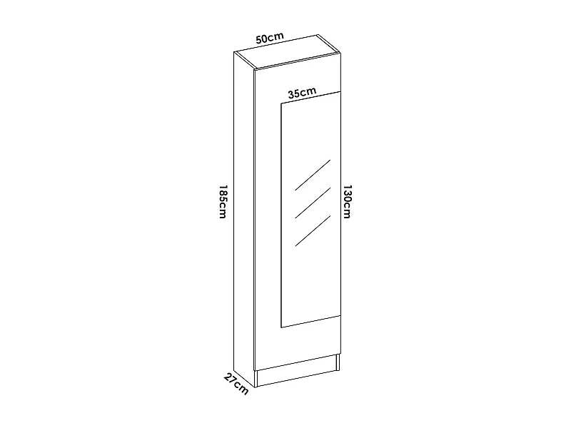 Schuhregal Zevola, Platzsparendes Schuhregal für den Eingangsbereich, Schuhschrank mit 1 Spiegeltür, 50x27h186 cm, Weiß
