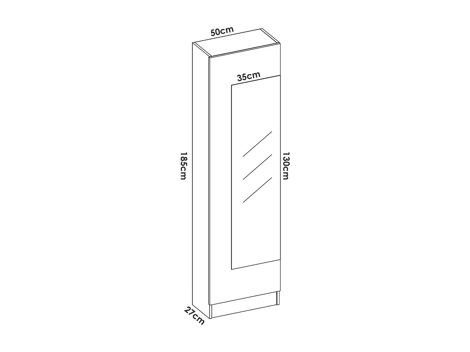 Zapatero Zevola, Zapatero para entrada que ahorra espacio, Zapatero con 1 puerta de espejo, 50x27h186 cm, Blanco