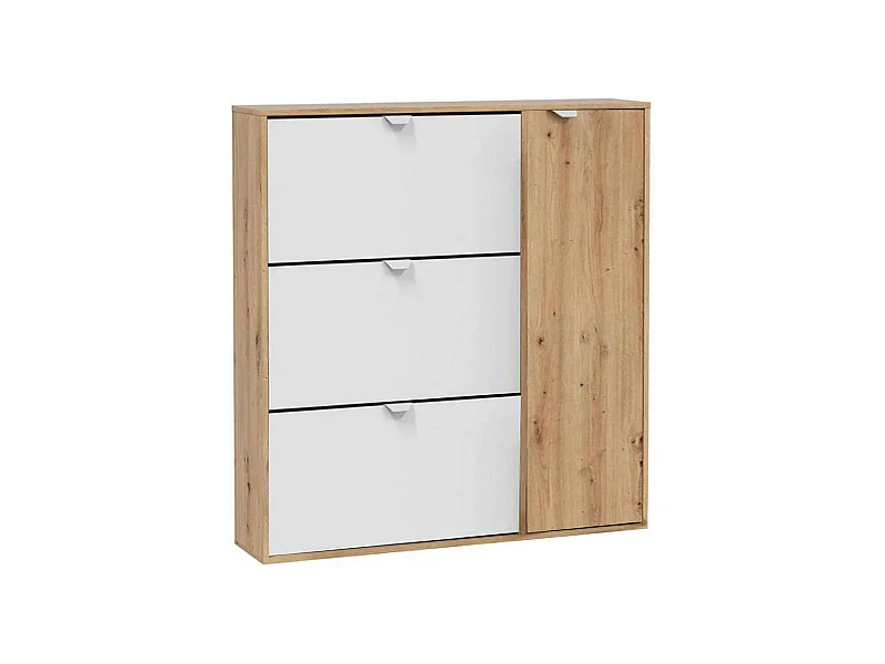 Étagère à chaussures Tok, étagère à chaussures d'entrée avec 4 portes, meuble à chaussures peu encombrant, 105x24h112 cm, Blanc et Chêne