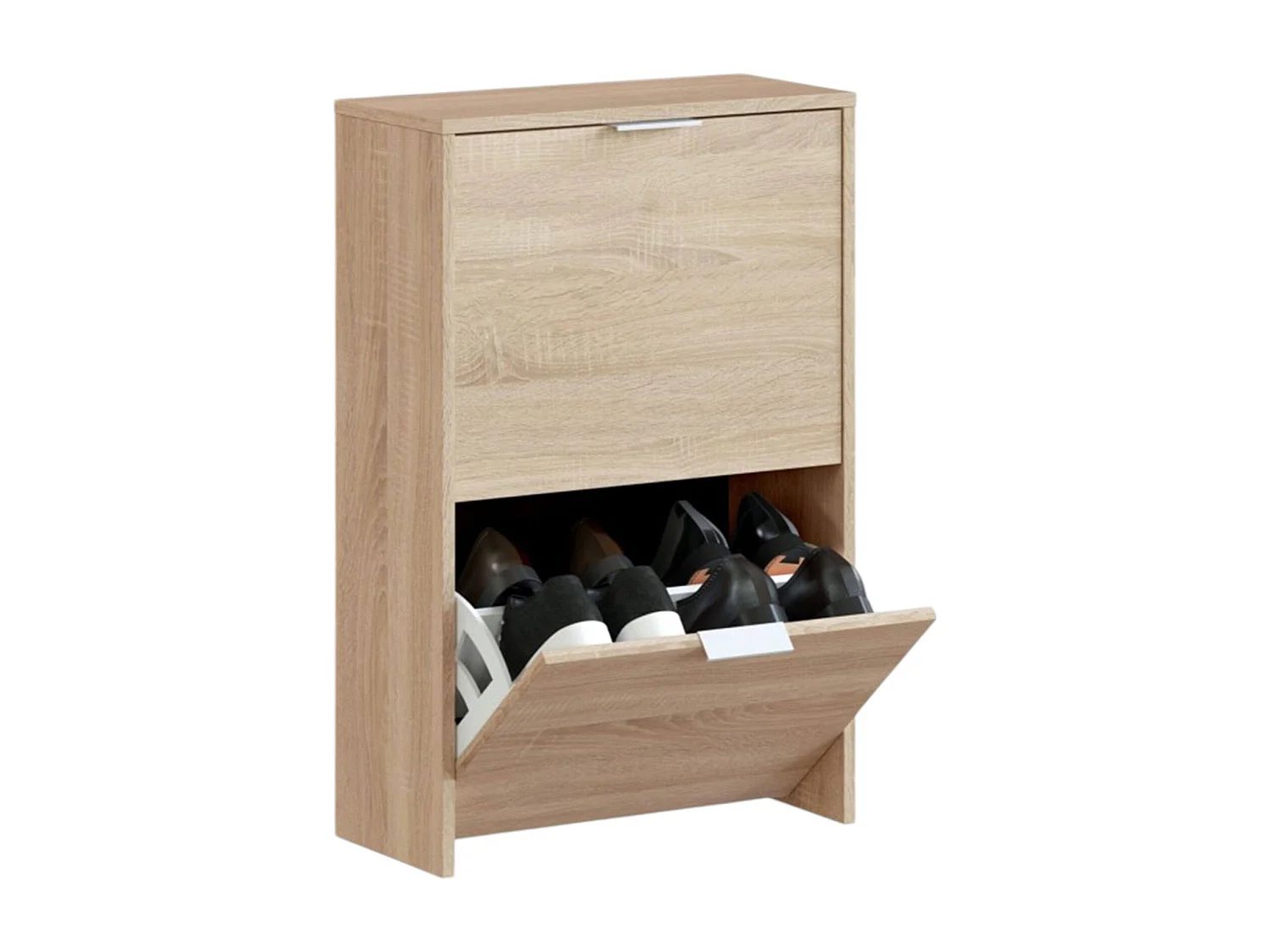 Schuhregal Valdosta, Platzsparendes Schuhregal mit 2 Türen, Schuhregal für den Eingangsbereich, Schuhregal für Garderobe, 50x22h76 cm, Eiche