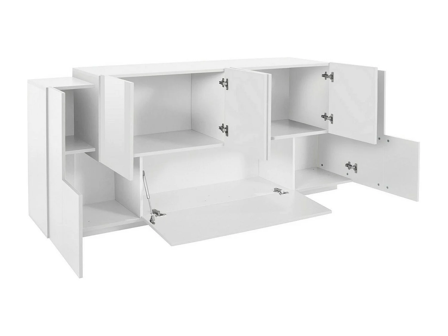 Buffet Gennaro, Buffet de cuisine avec 7 portes, Buffet de salon, Buffet de cuisine, 100% Made in Italy, 200x45h86 cm, Blanc brillant