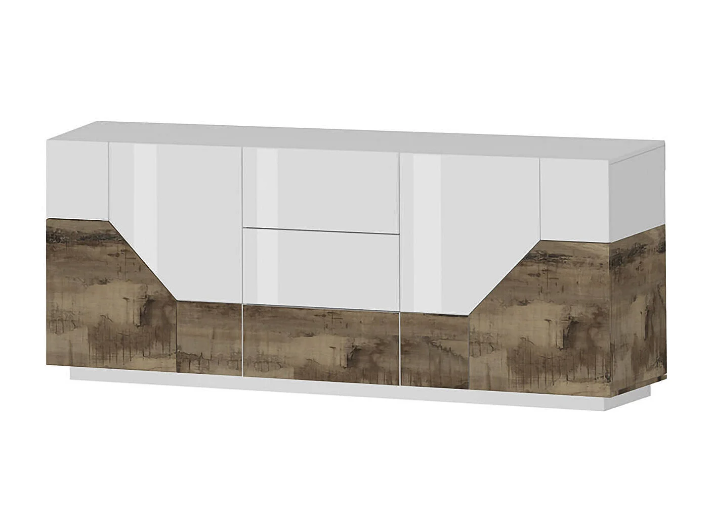 Aparador Dmazz, Aparador de cocina con 4 puertas y 3 cajones, Buffet de salón, 100% Made in Italy, cm 220x43h86, Blanco brillo y Arce