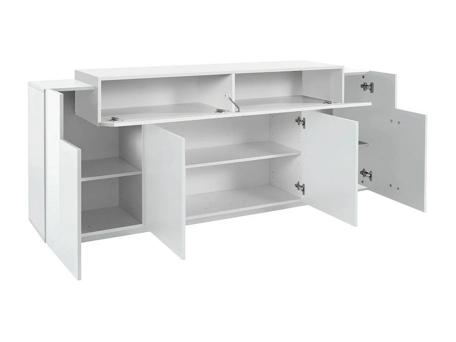 Buffet Loris, Buffet de cuisine 4 portes, Buffet de salon, 100% Made in Italy, 220x45h86 cm, Blanc brillant