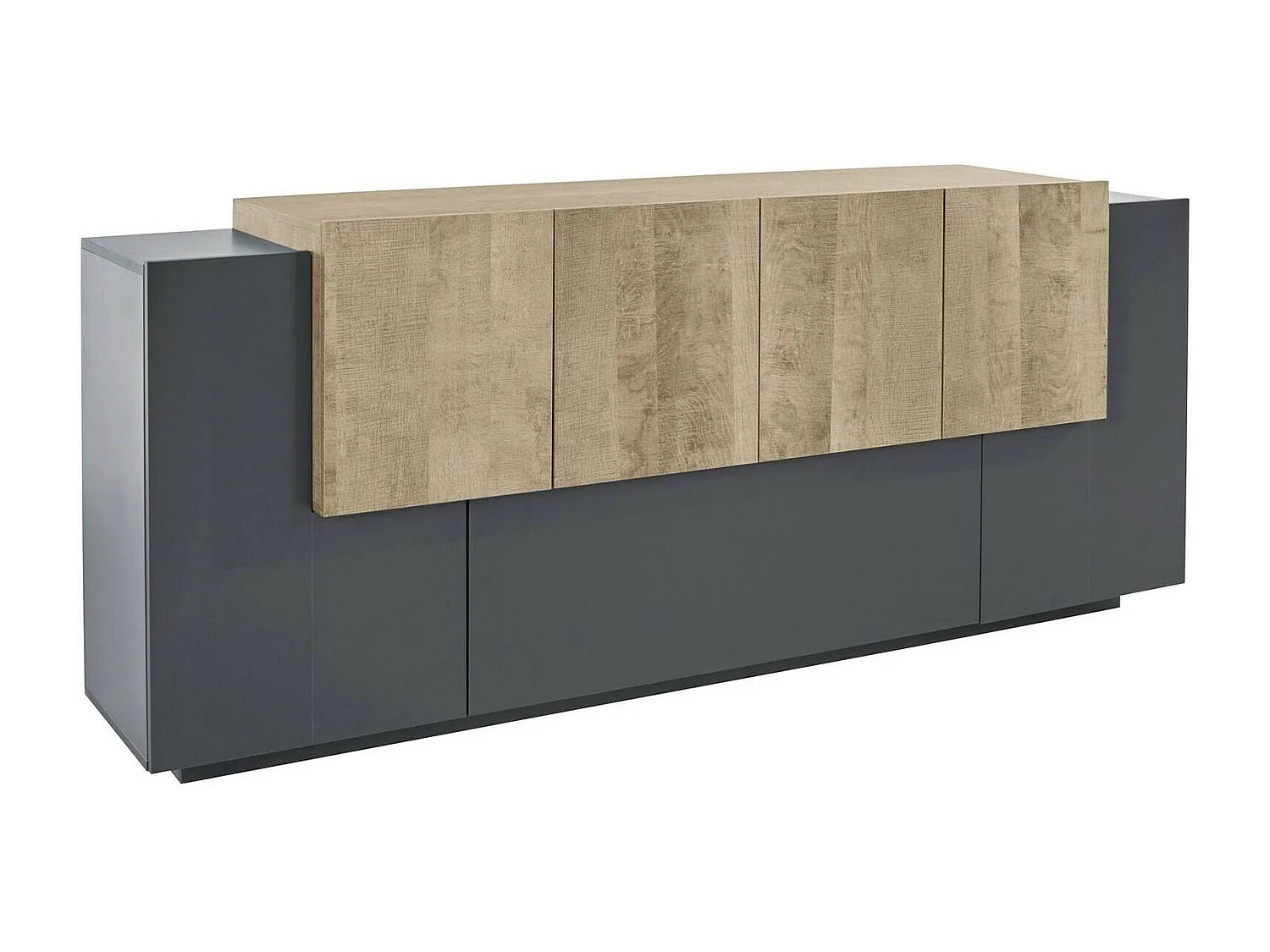 Buffet Dbaian, Buffet de cuisine avec 5 portes et 2 tiroirs, Buffet de salon, Buffet de cuisine, 100% Made in Italy, 220x45h86 cm, Anthracite et Érable