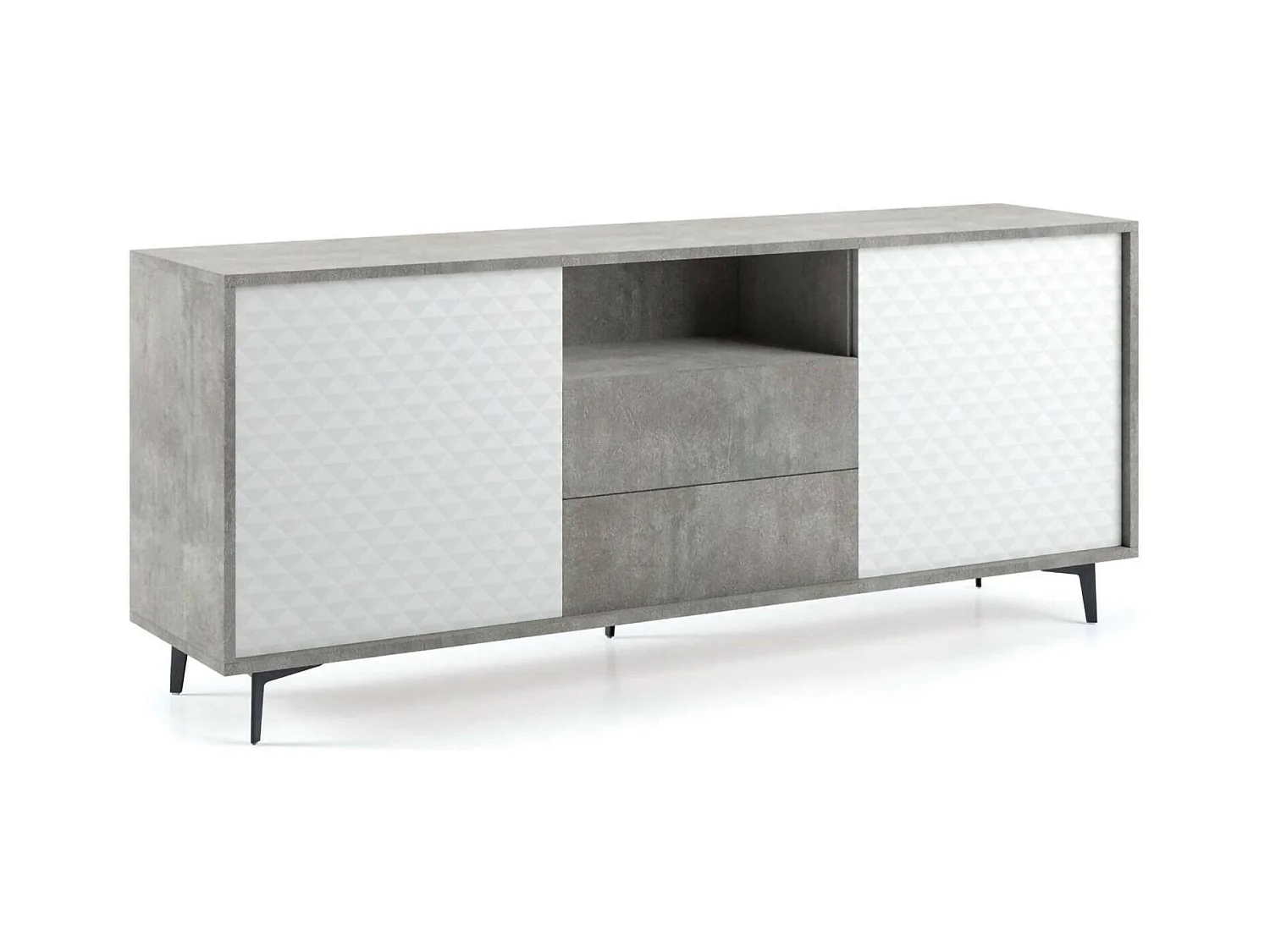 Buffet Ddiges, Buffet avec 2 portes et 2 tiroirs, Buffet de salon élégant, Meuble TV, 100% Made in Italy, 184x45h77 cm, Blanc et Ciment