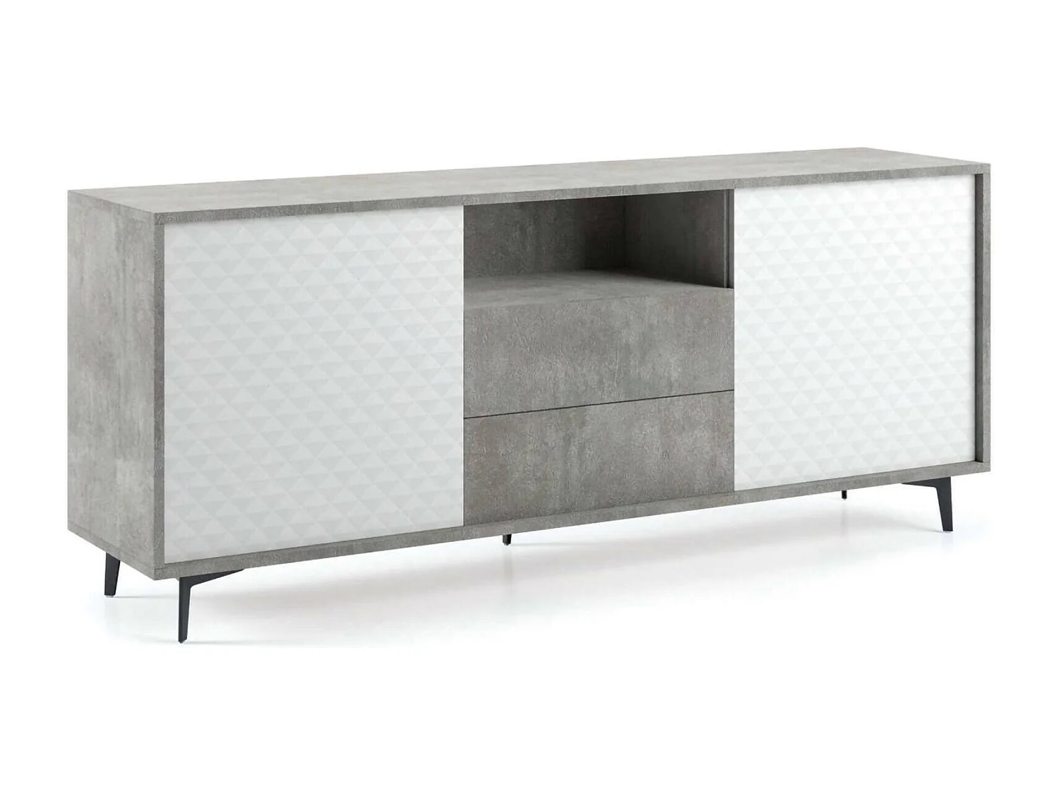 Buffet Ddiges, Buffet avec 2 portes et 2 tiroirs, Buffet de salon élégant, Meuble TV, 100% Made in Italy, 184x45h77 cm, Blanc et Ciment