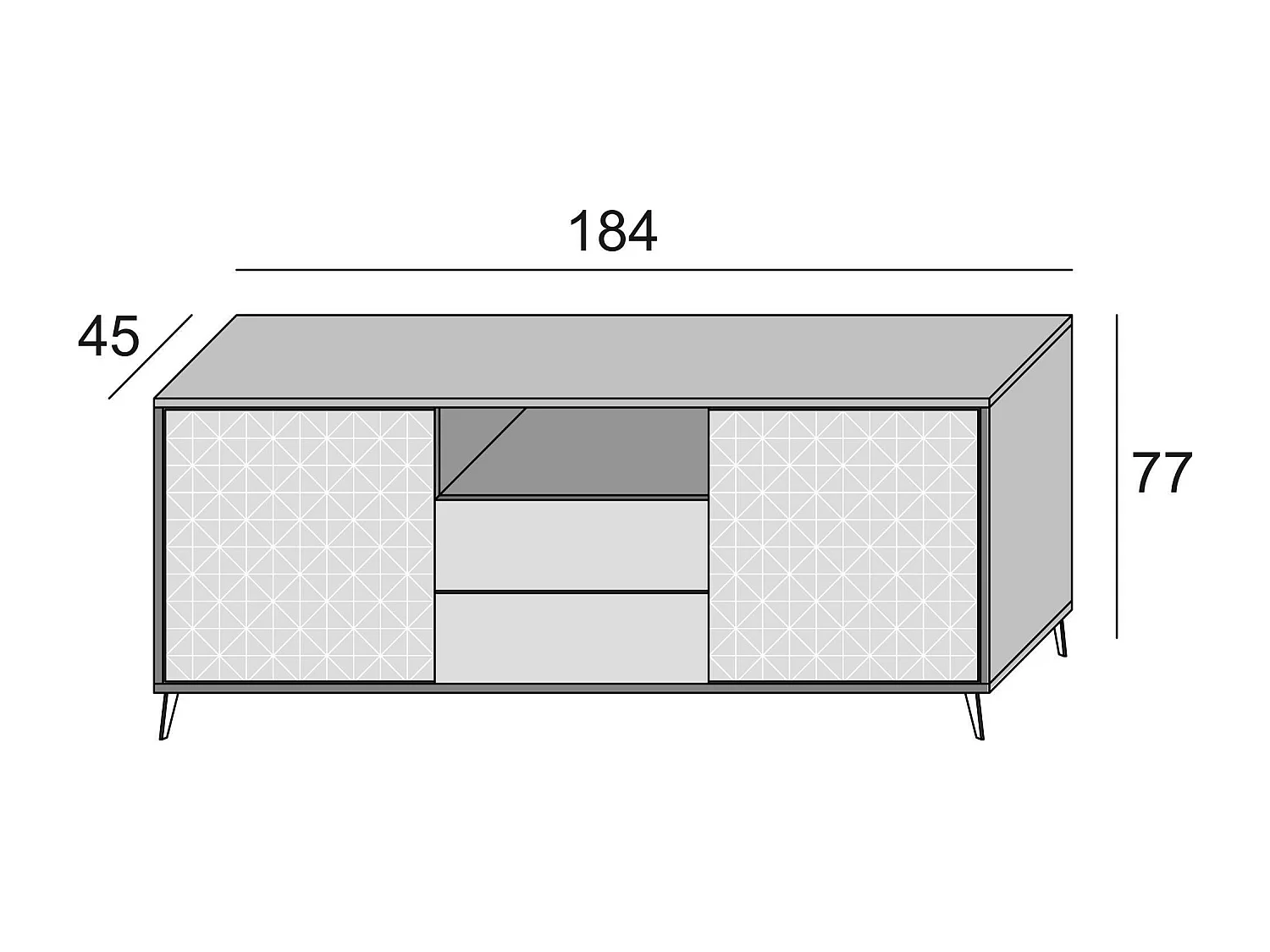 Buffet Ddiges, Buffet avec 2 portes et 2 tiroirs, Buffet de salon élégant, Meuble TV, 100% Made in Italy, 184x45h77 cm, Blanc et Ciment
