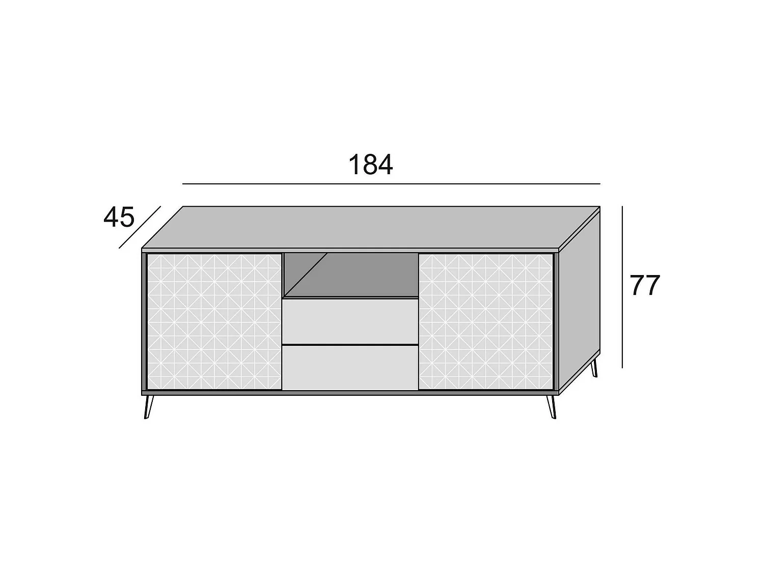 Buffet Ddiges, Buffet avec 2 portes et 2 tiroirs, Buffet de salon élégant, Meuble TV, 100% Made in Italy, 184x45h77 cm, Blanc et Ciment