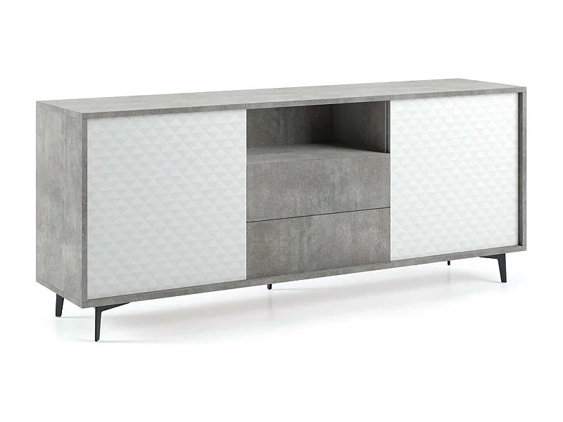 Aparador Ddiges, Armário Buffet com 2 portas e 2 gavetas, Aparador elegante para sala, Móvel TV, 100% Fabricado na Itália, 184x45h77 cm, Branco e Cimento