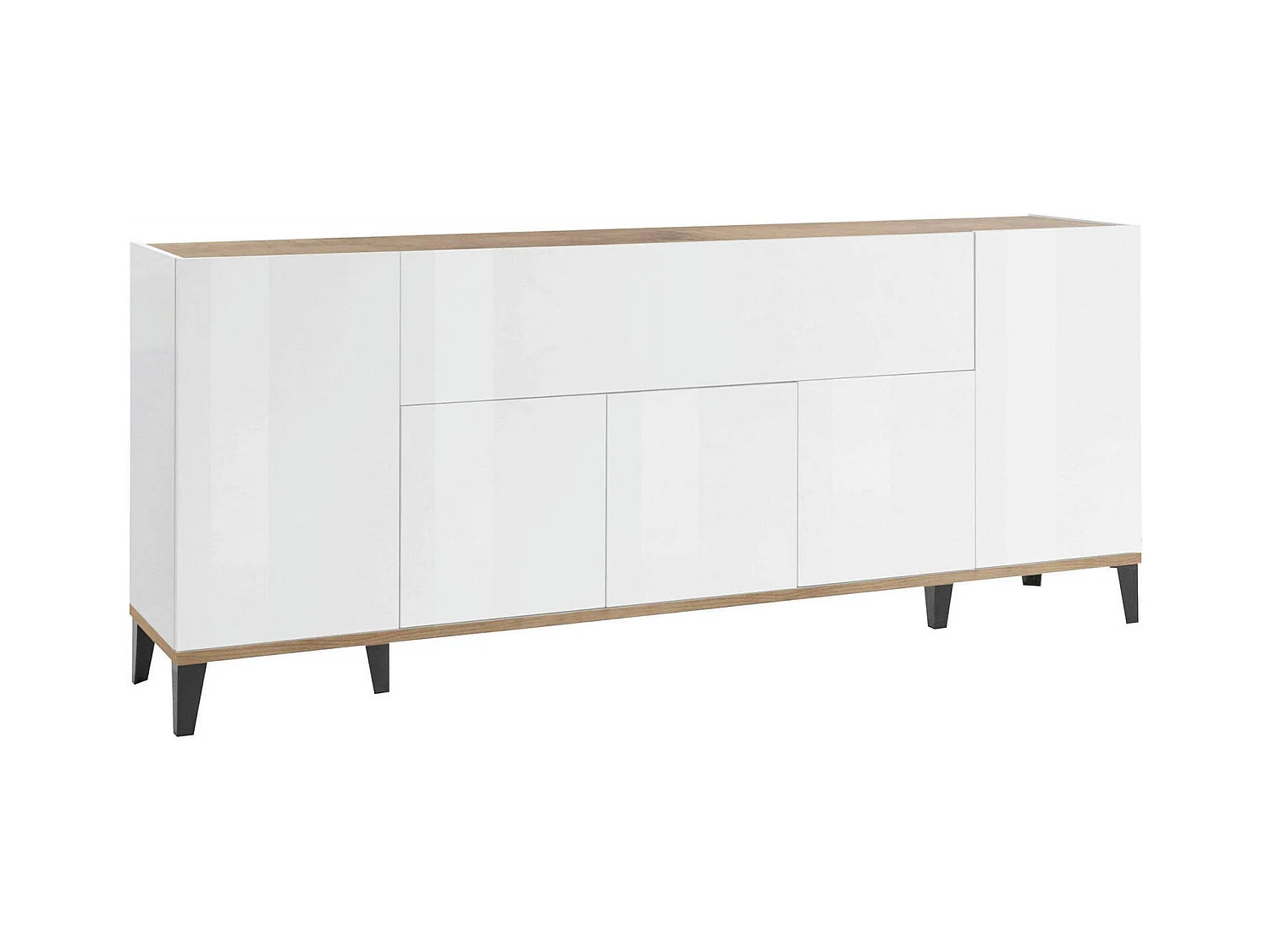 Buffet Dnatal, buffet de cuisine avec 6 portes, buffet de salon, 100% Made in Italy, 200x40h82 cm, blanc brillant et érable