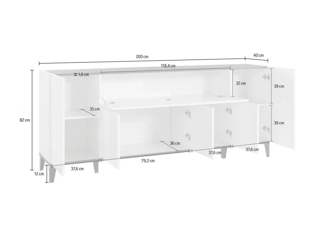 Kauf Unique Kommode Dnatal, Küchen-Sideboard mit 6 Türen, Wohnzimmer-Buffet, 100 % Made in Italy, cm 200x40h82, glänzend weiß und Ahorn