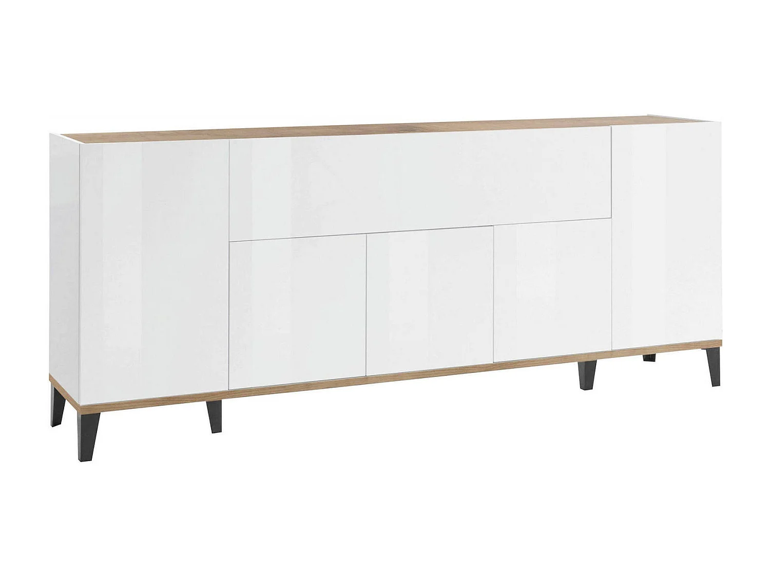 Buffet Dnatal, buffet de cuisine avec 6 portes, buffet de salon, 100% Made in Italy, 200x40h82 cm, blanc brillant et érable