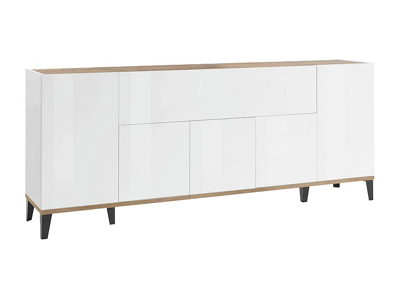 Dnatal Dressoir, Keukendressoir met 6 deuren, Woonkamerbuffet, 100% Made in Italy, 200x40h82 cm, Glanzend wit en esdoorn