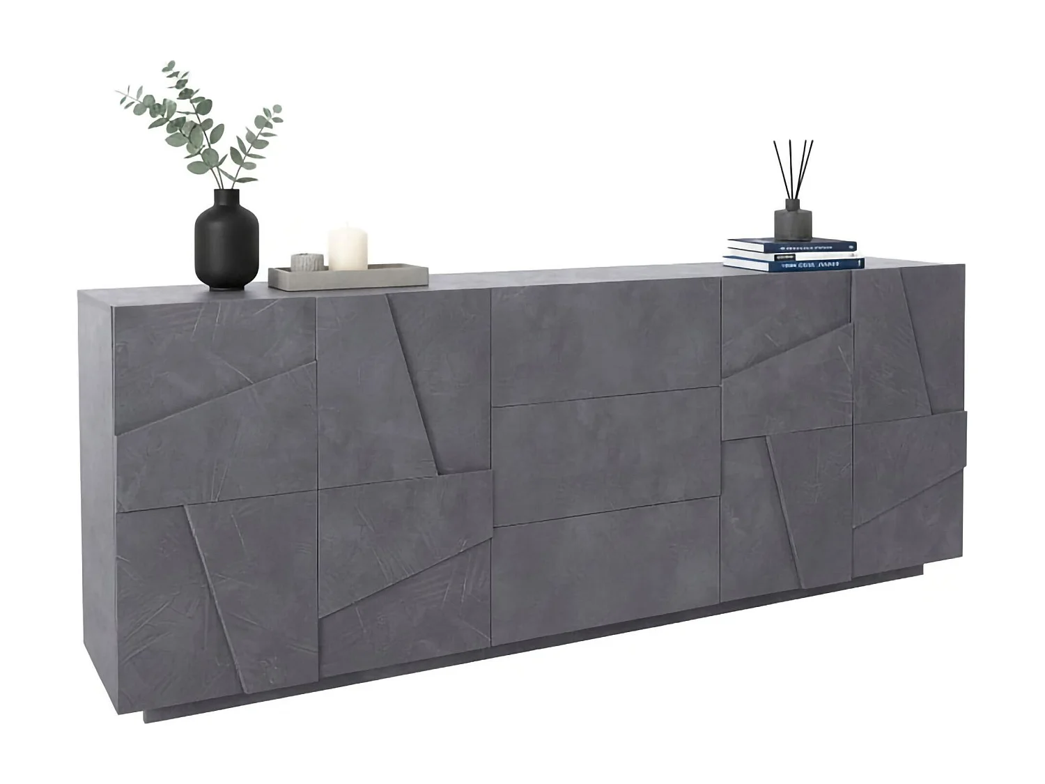 Buffet Mason, Buffet de cuisine avec 4 portes et 3 tiroirs, Buffet de salon, 100% Made in Italy, 224x44h86 cm, Ardoise