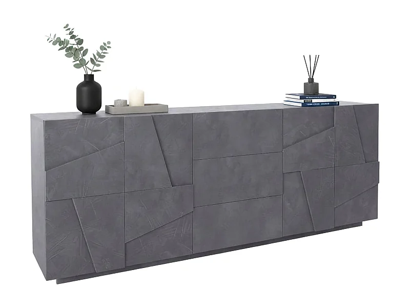 Credenza Mason, Madia da cucina a 4 ante e 3 cassetti, Buffet da soggiorno, 100% Made in Italy, cm 224x44h86, Ardesia