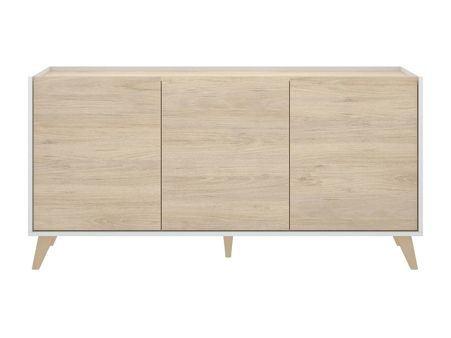 Buffet Avez-vous, Buffet de salon, Buffet de salon moderne avec 3 portes, 155x43h75 cm, Chêne et Blanc