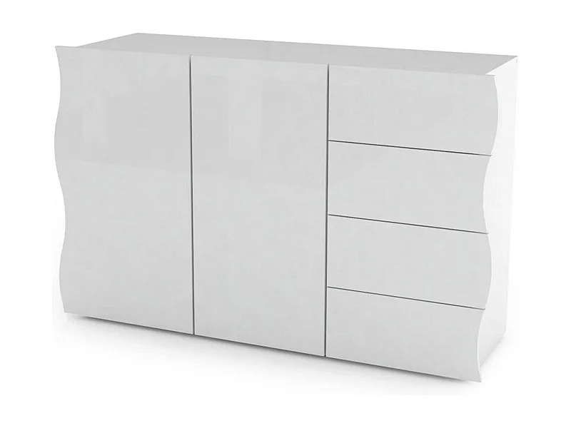 Dmarasc dressoir, Keukendressoir met 2 deuren en 4 laden, Woonkamerbuffet, 100% Made in Italy, 124x40h81 cm, Glanzend wit