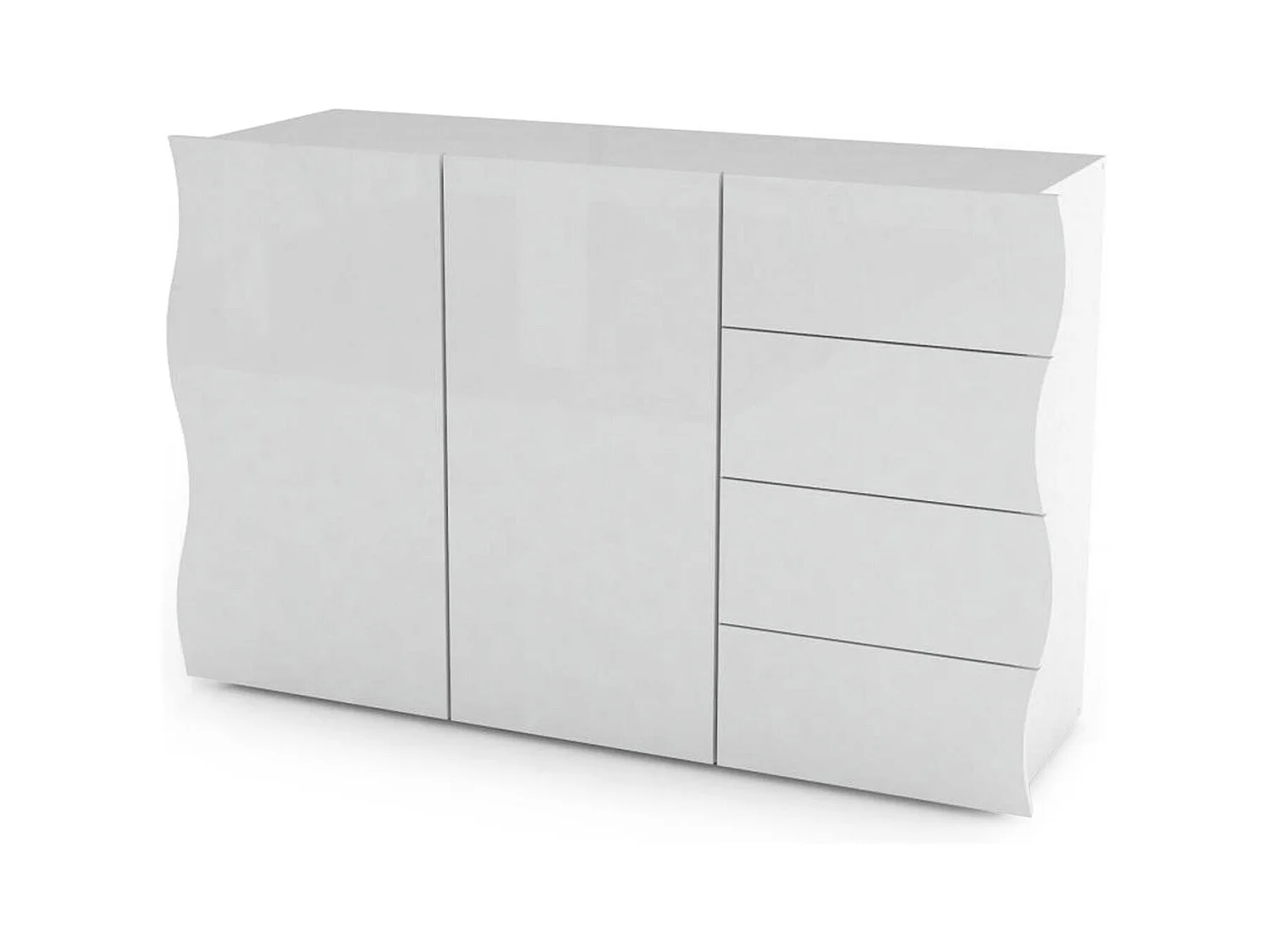 Dmarasc dressoir, Keukendressoir met 2 deuren en 4 laden, Woonkamerbuffet, 100% Made in Italy, 124x40h81 cm, Glanzend wit