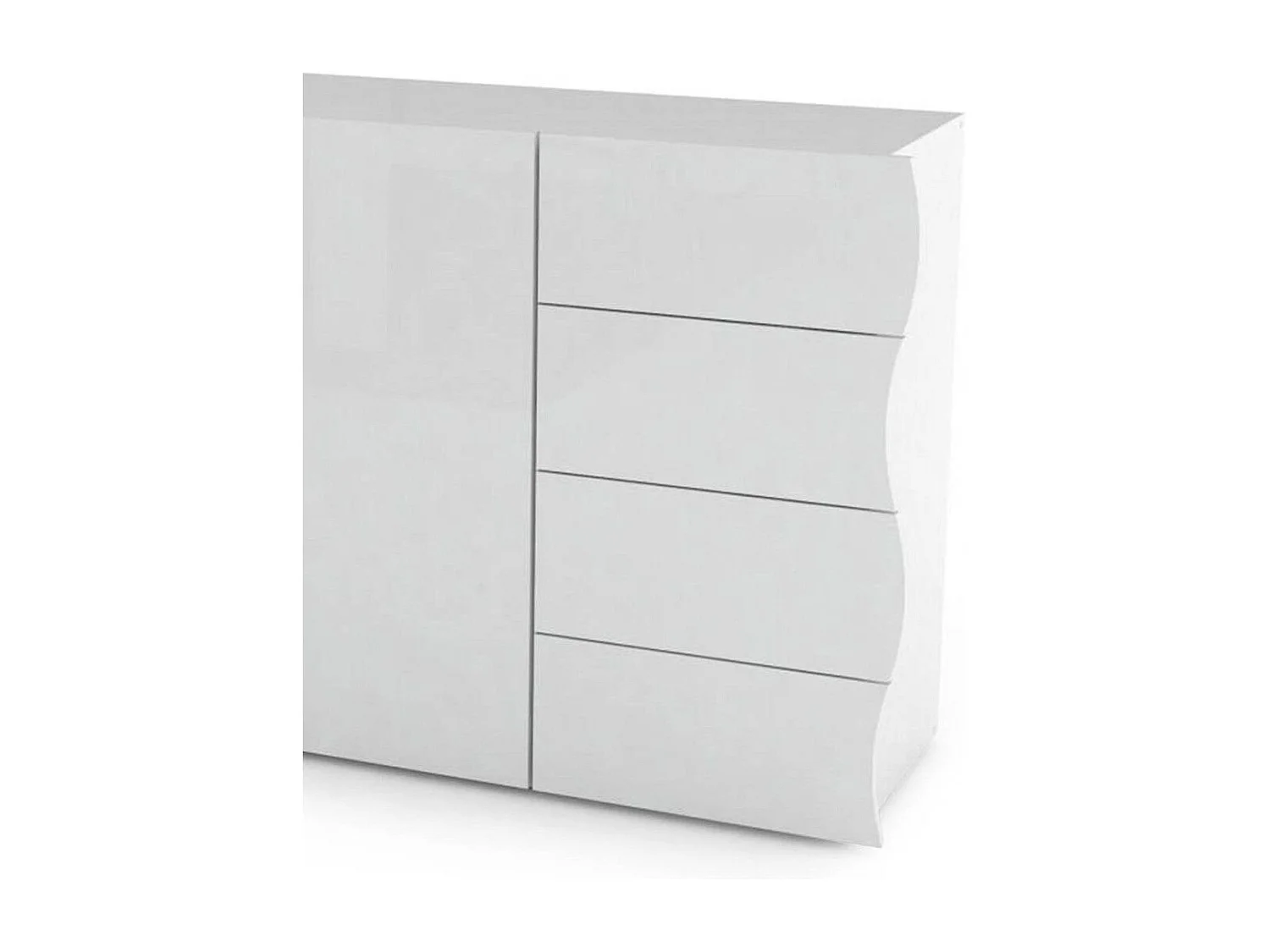 Aparador Dmarasc, Aparador de cozinha com 2 portas e 4 gavetas, Buffet de sala, 100% Fabricado na Itália, 124x40h81 cm, Branco brilhante