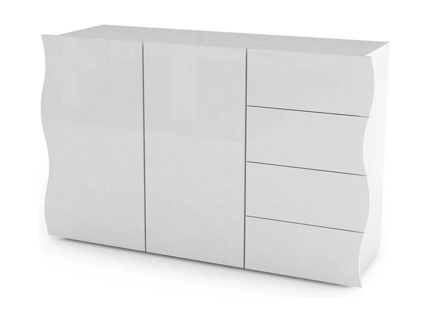 Buffet Dmarasc, Buffet de cuisine avec 2 portes et 4 tiroirs, Buffet de salon, 100% Made in Italy, 124x40h81 cm, Blanc brillant