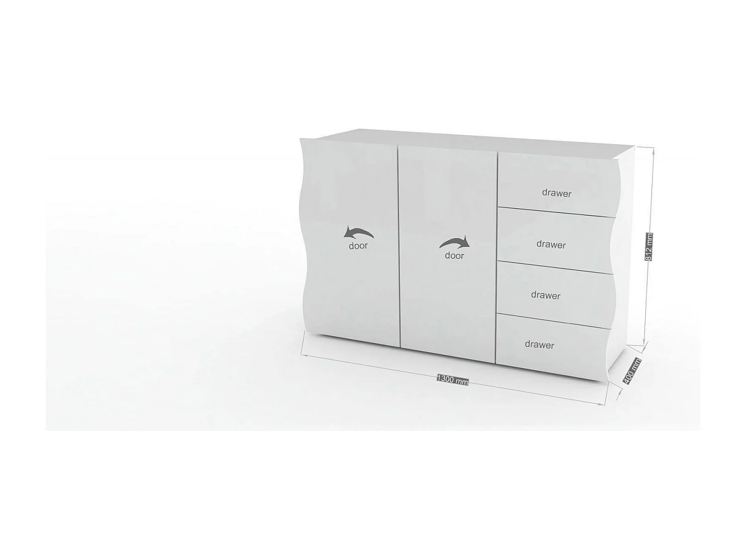 Dmarasc dressoir, Keukendressoir met 2 deuren en 4 laden, Woonkamerbuffet, 100% Made in Italy, 124x40h81 cm, Glanzend wit