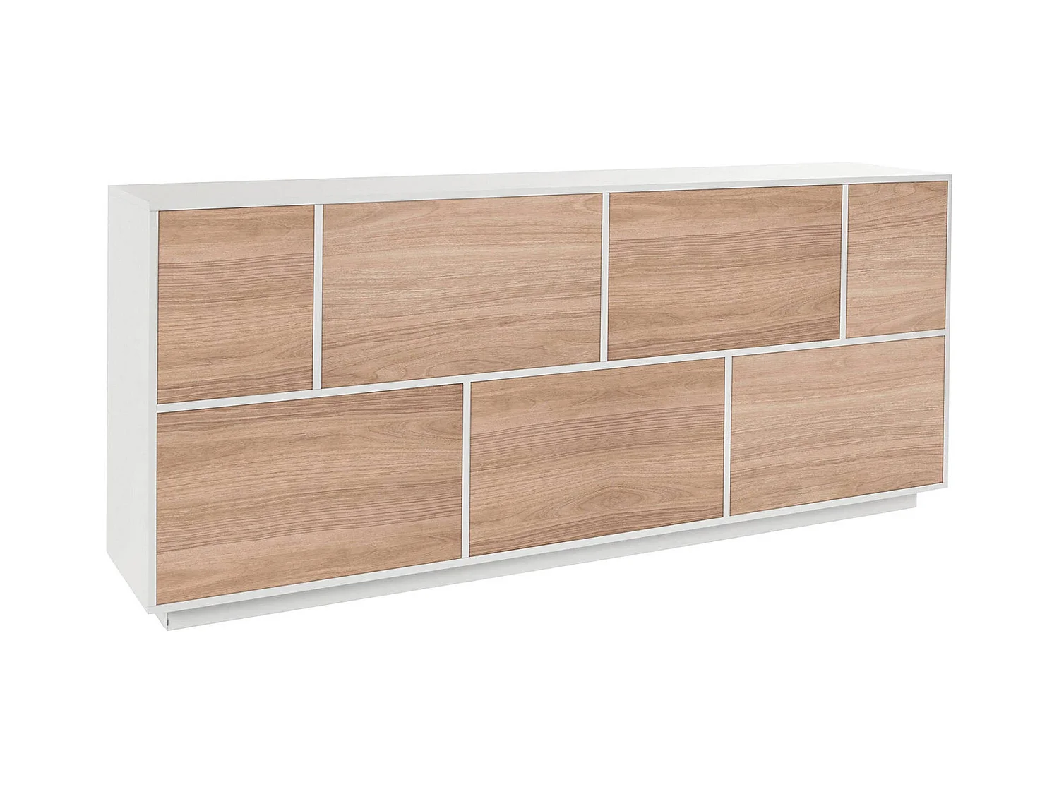 Dnapp dressoir, 7-deurs keukendressoir, Woonkamerbuffet, 100% Made in Italy, 200x41h86 cm, Glanzend wit en walnoot
