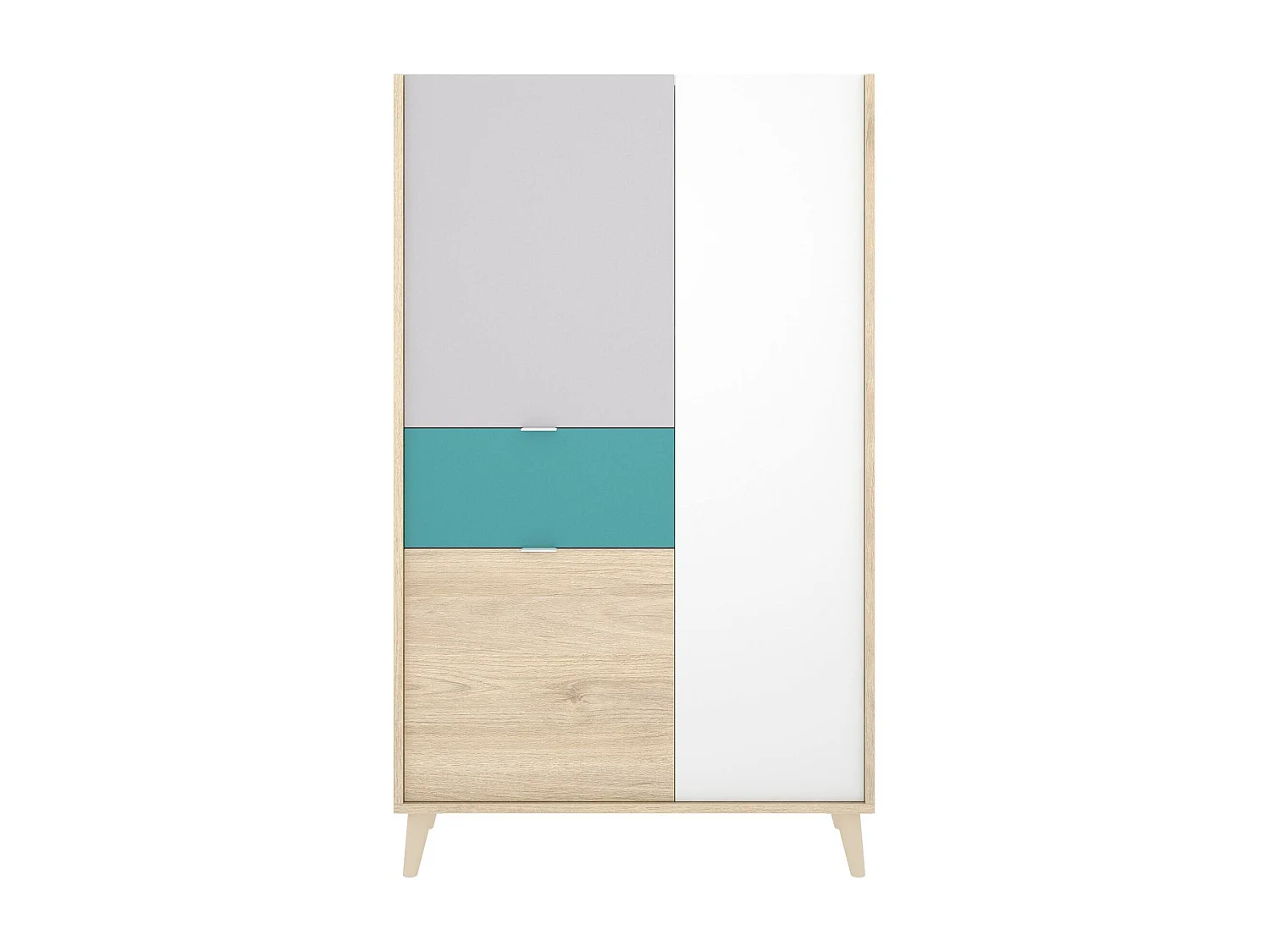 Duan dressoir, Woonkamerkastbuffet, Modern woonkamerdressoir met 3 deuren, 81x43h137 cm, Wit en Eiken