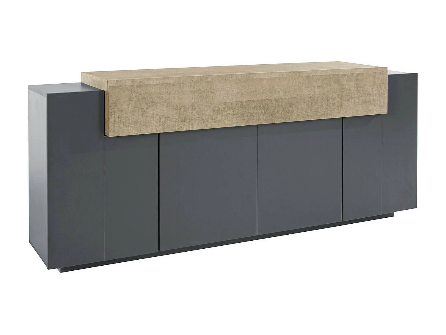 Buffet Loris, Buffet de cuisine 4 portes, Buffet de salon, 100% Made in Italy, 220x45h86 cm, Anthracite et Érable