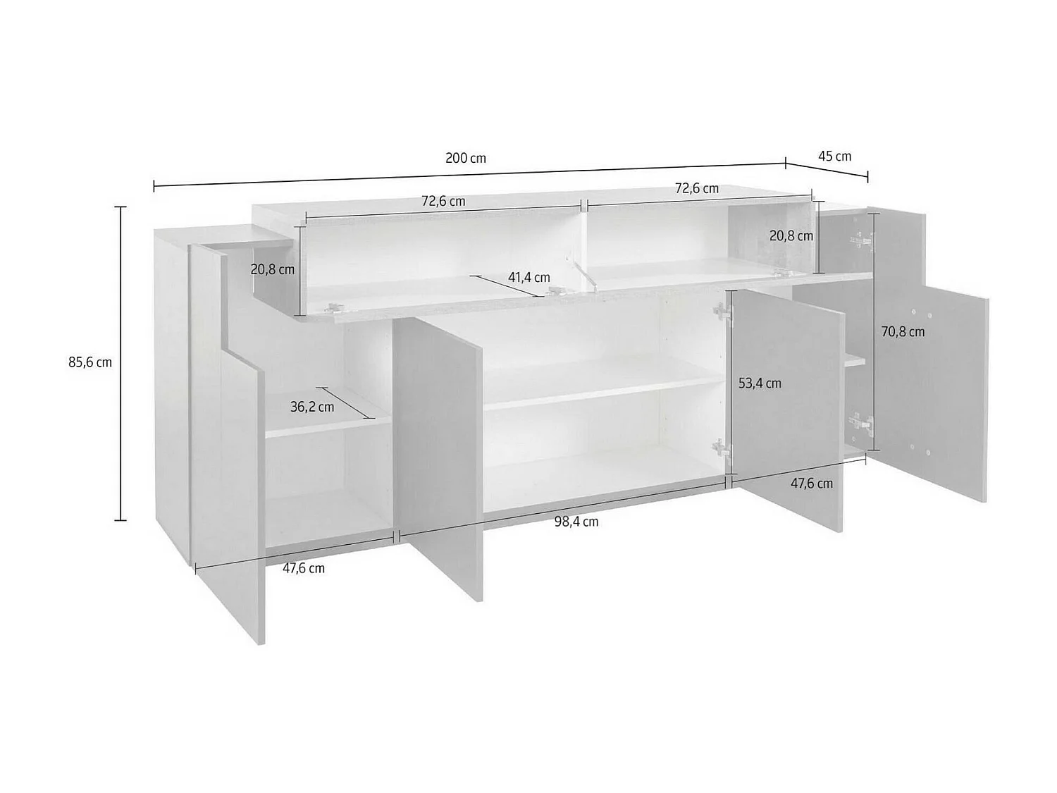 Buffet Loris, Buffet de cuisine 4 portes, Buffet de salon, 100% Made in Italy, 220x45h86 cm, Anthracite et Érable