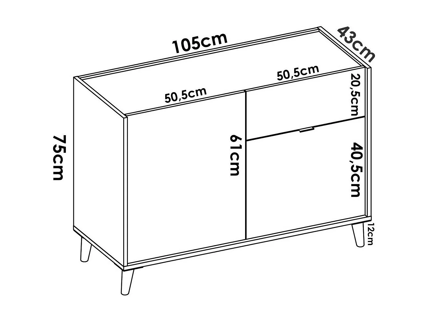Buffet Mitchell, Buffet de salon, Buffet de salon moderne avec 2 portes, 105x43h75 cm, Blanc et Chêne