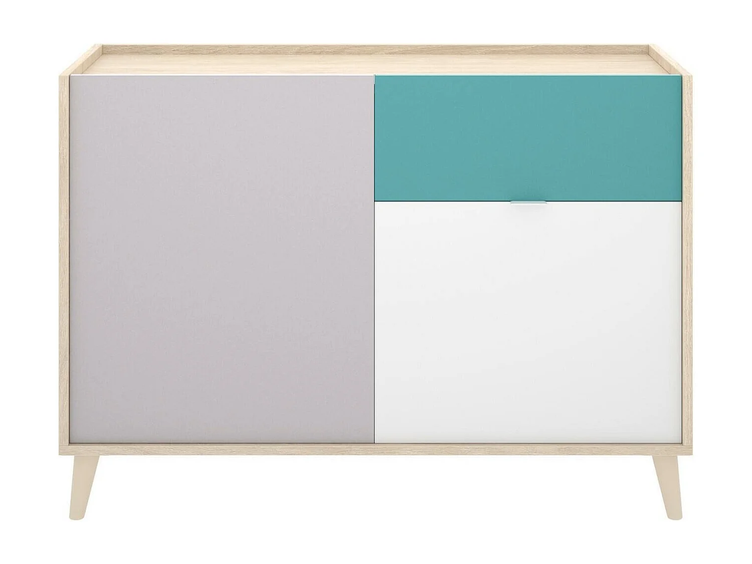 Aparador Mitchell, Buffet para salón, Aparador moderno para salón con 2 puertas, 105x43h75 cm, Blanco y Roble