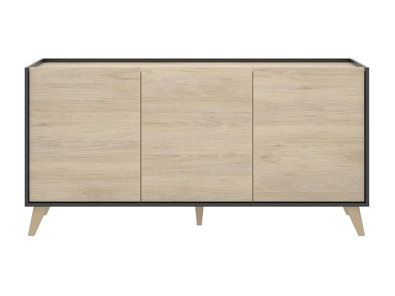 Avez dressoir, Woonkamerbuffet, Modern woonkamerdressoir met 3 deuren, 155x43h75 cm, Eiken en Antraciet